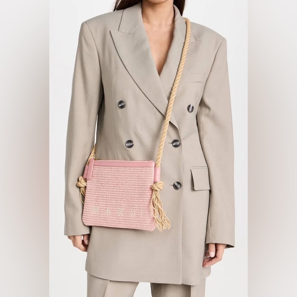 Marni marcel pochette raffia light pink crossbody bag NWT - Picture 3 of 9